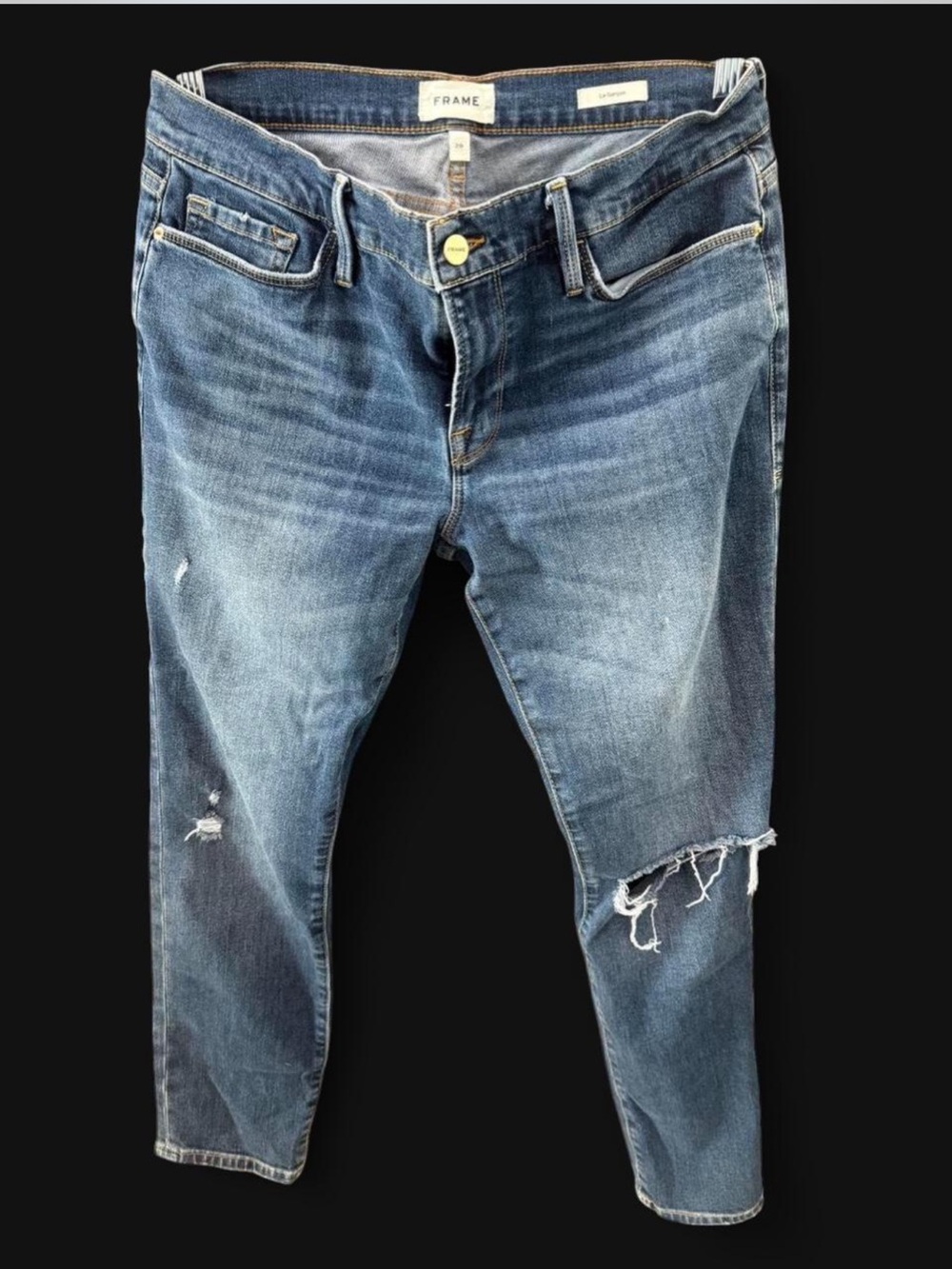 FRAME Le Garçon Distressed Boyfriend Jeans Size 29 Medium Wash Slim Boyfriend